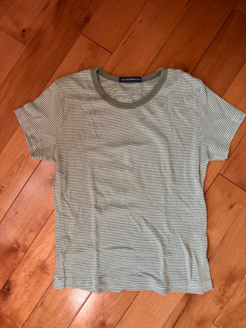 Brandy Melville Short Sleeve Top in Green & White stripe